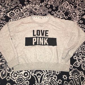 PINK! Heather grey crewneck